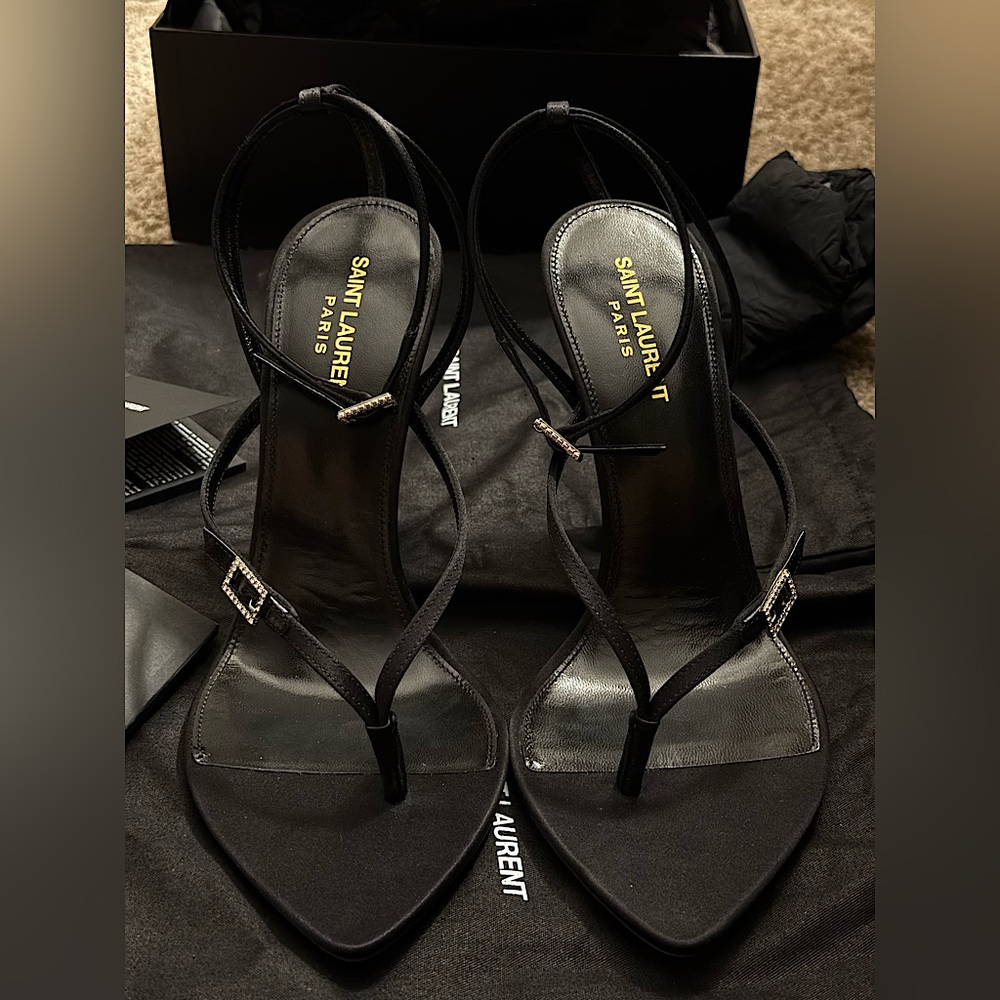 Saint Laurent Black Strappy Heeled Sandals - Picture 7 of 12